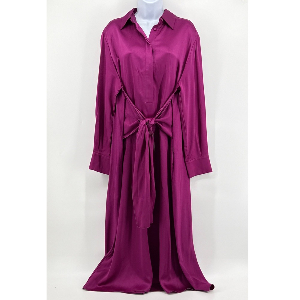 Piazza Sempione NWT Magenta Cyclamen Tie Front Cady Maxi Shirt Dress IT 46 US 10